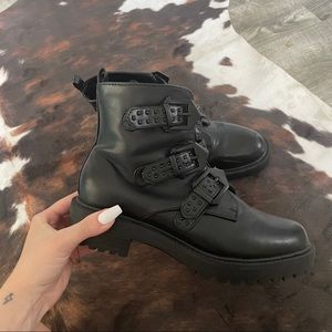 A New Day Strappy Chunky Black Combat Boots